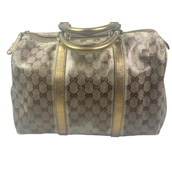 Gucci Vintage GG Supreme Monogram Boston Duffel Bag with Gold Leather Trim - Picture 1 of 9